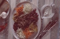 Салат чафан с жареным мясом